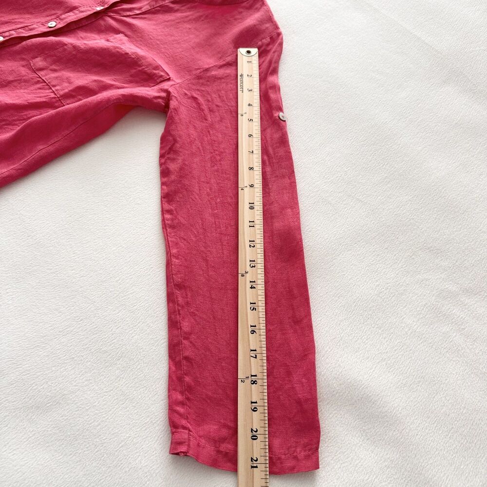Angela Mara Italy Pink Linen Look Tunic Top Button Front High Low Lightweight - Picture 9 of 9
